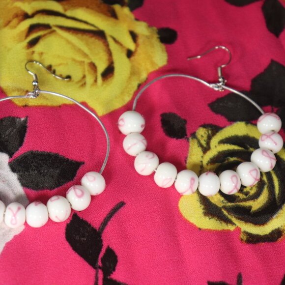 Handmade Breast Cancer Awareness Hoop Earrings - Picture 2 of 4
